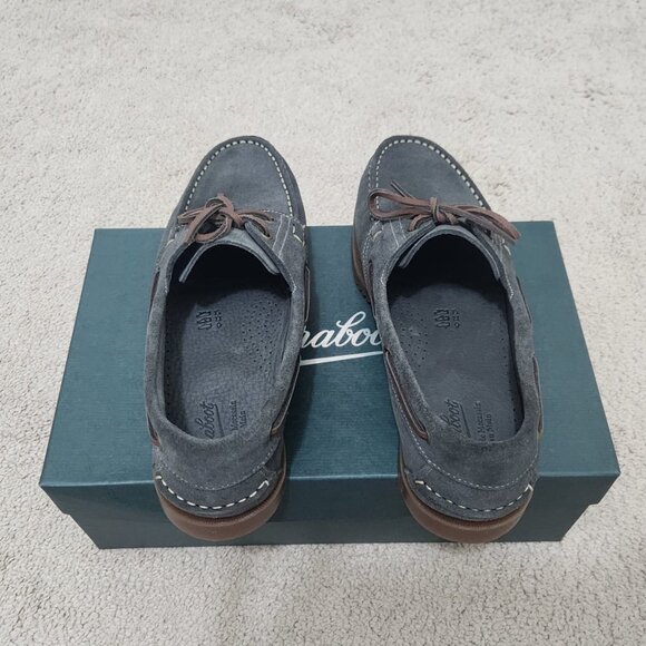 Paraboot-Style “Barth Marine” Dark Grey Suede Boat Shoes | Men’s Driving Loafers - Picture 8 of 12